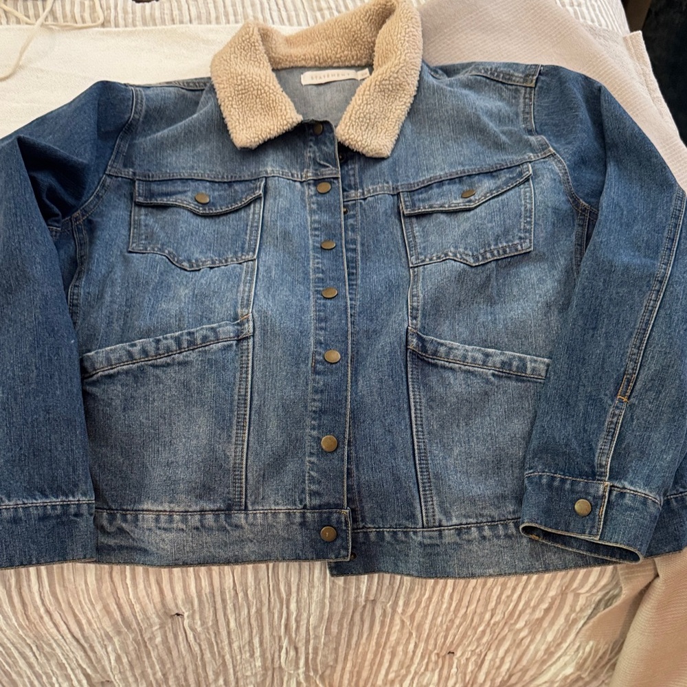 Women's Blue Denim Jacket with Sherpa Collar